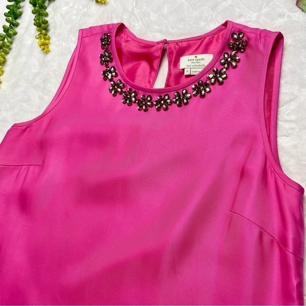 Kate Spade Denni Jewel Embellished Neckline Sleeveless Top in Zinnia Pink Size 2